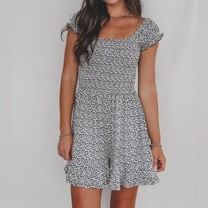 Patterned Jumpsuit with Cap Sleeves and Square Neckline